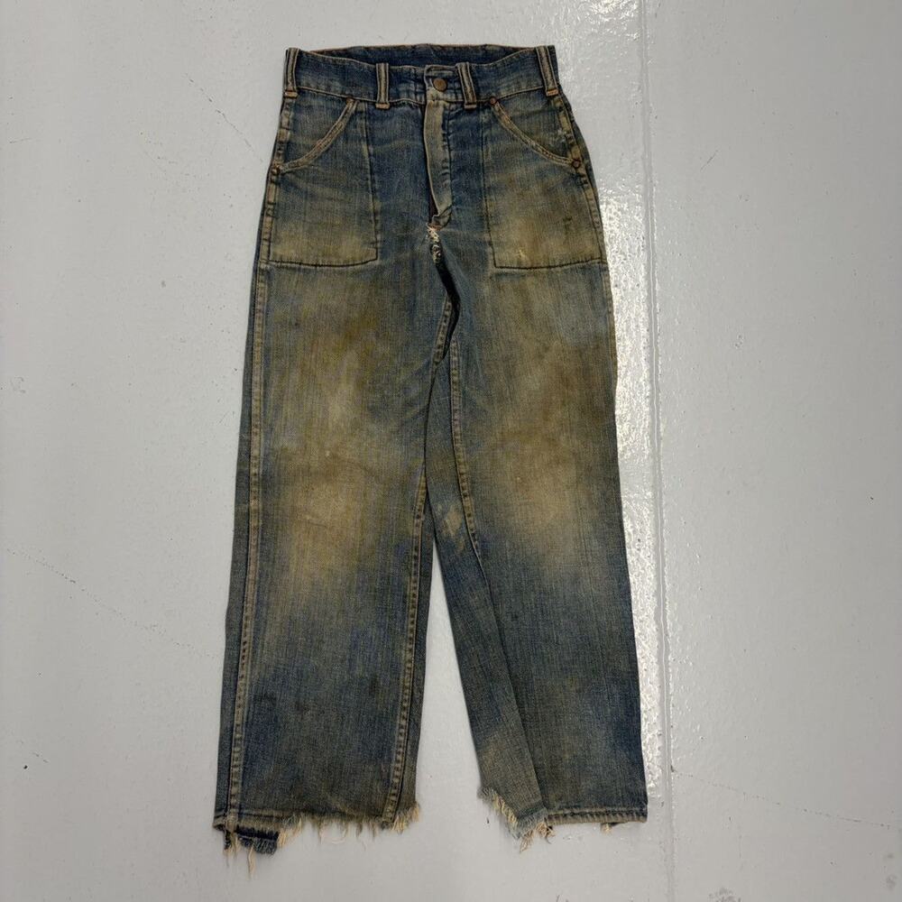 Vintage 50s Blue Fatigue Workwear Distressed Jeans 23x22